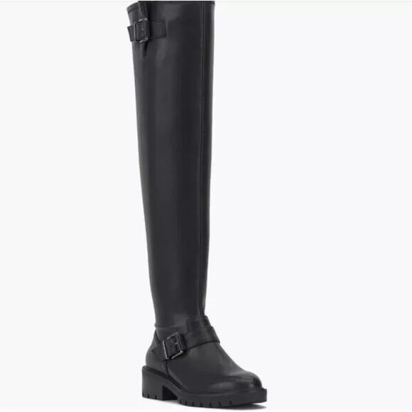 Vince Camuto Abrila Black Over-The-Knee Boot Sz 7 W-Calf Block Heel Lug Sole New - Picture 10 of 14